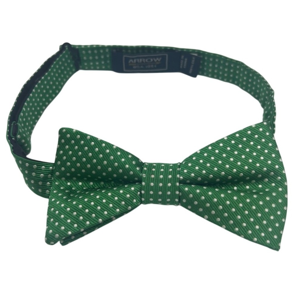 Arrow Bow Tie 100%‎ Silk Polka Dot Green White Preppy Adjustable Formal Classic